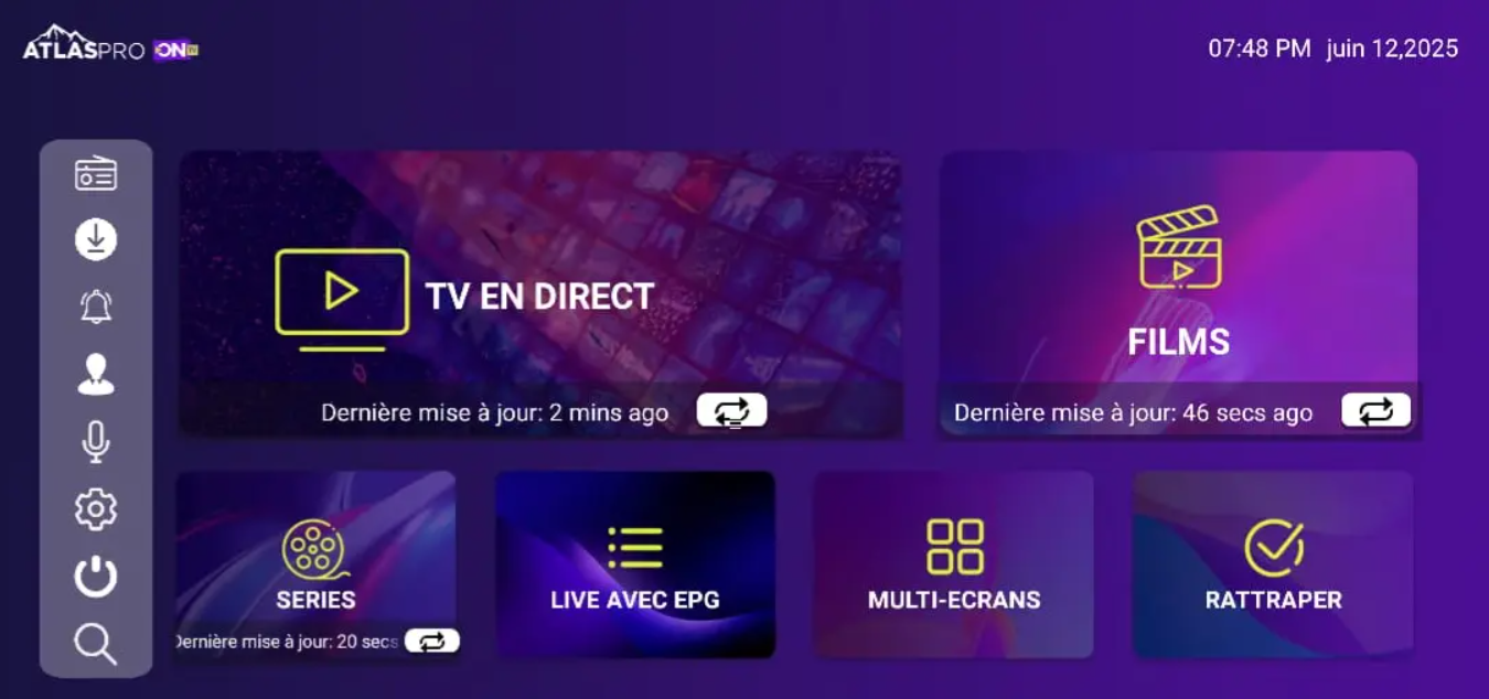 Interface Atlas Pro ONTV - Application IPTV 4K